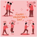 drawing vector happy couple for valentine's day with 4 couple posture