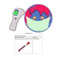 Drawing by vector World cartoon sick with Coronavirus COVID-19 and wearing a medical mask to prevent the pandemic corona