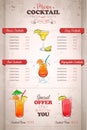 Drawing vertical color cocktail menu design Royalty Free Stock Photo