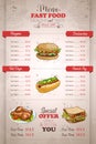 Drawing vertical color fast food menu design Royalty Free Stock Photo