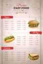 Drawing vertical color fast food menu design