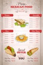 Drawing vertical color mexican food menu Royalty Free Stock Photo