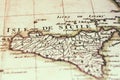 Close-up view of an ancient map of Sicily island Royalty Free Stock Photo