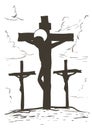 Via Crucis drawing depicting when Jesus dies on the cross, Vector illustration