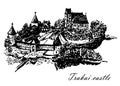 Drawing view of Trakai castle hand-drawn illustration