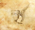 Drawing vintage goblet, draw on old paper. grungle sepia structure. Royalty Free Stock Photo