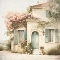 Drawing of a vintage old house with Italian style shutters Royalty Free Stock Photo