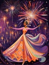 Drawing vogue magic glamour women fairy women dance shiny dream females fantasy person Royalty Free Stock Photo