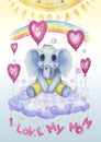 Drawing watercolor baby elephant