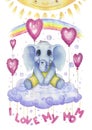 Drawing watercolor baby elephant