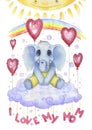 Drawing watercolor baby elephant