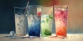Drawing Watercolor glasses with drink with ice Generative AI
