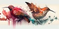 Drawing Watercolor two hummingbirds side by side in different poses Generative AI