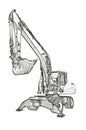 Drawing of the wheeled excavator, front view