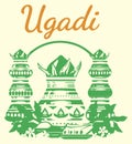 Drawing of Wish you Happy Ugadi or Gudi Padwa Vector Illustration of Hindu New Year Greeting