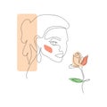 Drawing of woman face, fashion concept, beautiful woman with a flower