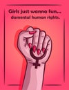 Drawing of a woman fist in the air holding the feminine symbol, standing for equality in human rights.
