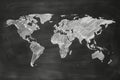 Drawing of a world map on a blackboard with chalk. Royalty Free Stock Photo