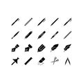 Drawing and Writing tools flat line icons set. Stationery tools - Pen, pencil, ruler, button. Simple flat vector illustration web Royalty Free Stock Photo