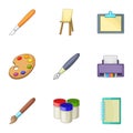 Drawing and writing tools icons set, cartoon style Royalty Free Stock Photo