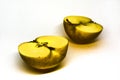 Drawing yellow cut sliced half apple isolate Royalty Free Stock Photo