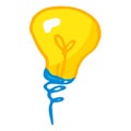 drawing of a yellow light bulb. A hand-drawn isolated element in cartoon style, a bright yellow round-shaped electric Royalty Free Stock Photo