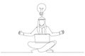 Drawing of yoga arab businessman in total concentration with laptop. One line art style Royalty Free Stock Photo