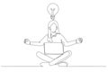 Drawing of yoga businesswoman in total concentration with laptop. Single line art style Royalty Free Stock Photo