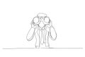 young man using binoculars. Single line art style