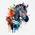 Drawing Zebra Portrait Paint Watercolor Vibrant Colors Generative AI