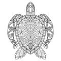 Drawing Zentangle Turtle For Coloring Page, Shirt Design Effect, Logo, Tattoo And Decoration.