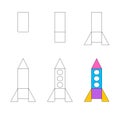 Worksheet easy guide to drawing cartoon rocket.