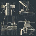 Drawings of the bow and winch of sailing yacht Royalty Free Stock Photo