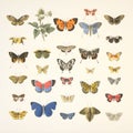 drawings of Collection of butterflies on white background. generative ai