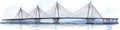 Drawings depicting the elaborate structure and features of a cable-stayed bridge during dusk Royalty Free Stock Photo