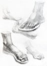 drawings of foots drawn with graphite pencil