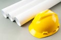 Drawings and hard hat Royalty Free Stock Photo