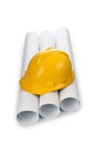 Drawings and hard hat Royalty Free Stock Photo