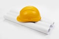 Drawings and hard hat Royalty Free Stock Photo