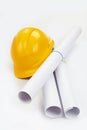 Drawings and hard hat Royalty Free Stock Photo