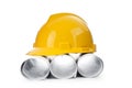 Drawings and hard hat isolated Royalty Free Stock Photo