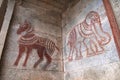 Drawings of a horse and an elephant at the entrance gate to the Gomateshwara temple, Vindhyagiri Hill, Shravanbelgola, Karnataka