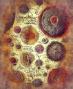 Drawings of microbes in antique book, digital illustration in vintage style Royalty Free Stock Photo