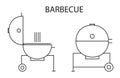 Drawings of open and closed round barbecues