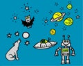 Drawings about night and space with a vampire and a robot for kids also available as a vector drawing Royalty Free Stock Photo