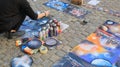 Drawings by a street artist who paints with cans of paint and fire. Royalty Free Stock Photo