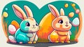 Drawn adorable Easter bunny with Easter eggs. Generated Image