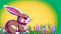 Drawn adorable Easter bunny with Easter eggs. Generated Image