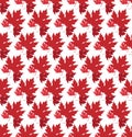 Drawn autumn background with beautiful leaves . Seamless pattern. Red maple leaves, Vector isolated or white background Royalty Free Stock Photo