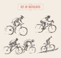 Drawn bicyclist rider men vector sketch